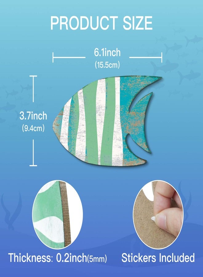 Putuo Decor 5 Pieces Wood Fish Nautical Beach Wall Art - Hand Carved Wooden School of Fish Hanging Coastal Sculpture for Lake House, Ocean, Home - Vintage Blue - Image 2